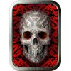 RED CANDY SKULL 2oz SILVER TOBACCO TIN,GIFT BOX