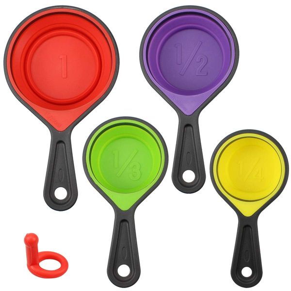 Accessotech 4 Collapsible Silicone Measuring Cup Spoons Kitchen Cooking Aid Set Dry/Liquid