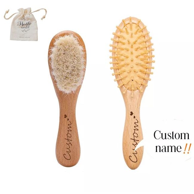 Personalized Wooden Baby Brush Custom Name Baby Wool Comb New Born Hair  Brush Infant Head Massager Bath Brush Comb for Kids