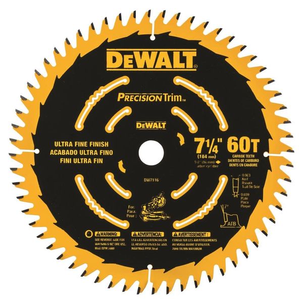 DEWALT DW7116PT DEWALT DW7116PT 60T Precision Trim Miter Saw Blade, 7-1/4"