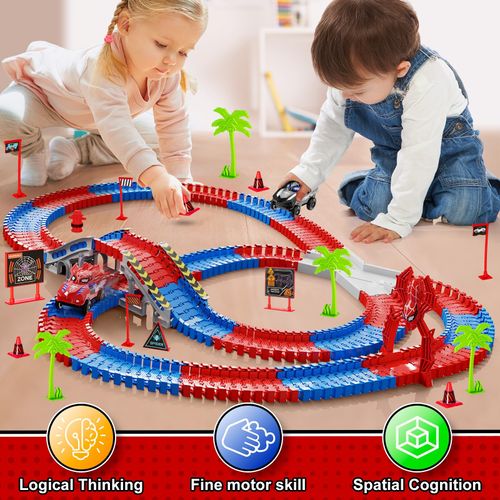 Ancitoy Spider Race Track Toy for Boys 4-6, Race Car Set with 2 Spider Cars, DIY Flexible Tracks Playset, Toddler STEM Building Toys for Girls, Birthday Gift for Kids Ages 3 4 5 6