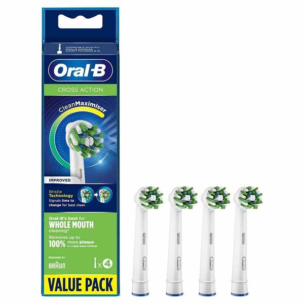 Oral-B CrossAction Toothbrush Heads Pack Of 4 Replacement Refills For Electric Rechargeable Toothbrush