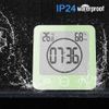 ALLOMN Bathroom Clock, LCD Digital Shower Clock Alarm Waterproof Touch Control ℃/℉ Temperature Humidity, Count Down Timer, 3 Mounting Methods, Battery Power (Green)