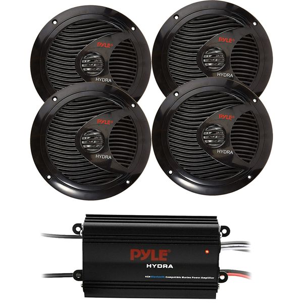 Pyle 4 Channel Bluetooth Amplifier, 4x 6.5" 150W Peak Power Full-Range Speakers