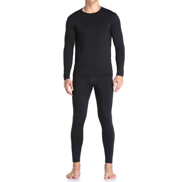 WEERTI Thermal Underwear for Men Long Johns with Fleece Lined, Base Layer Men Cold Weather Top Bottom Black