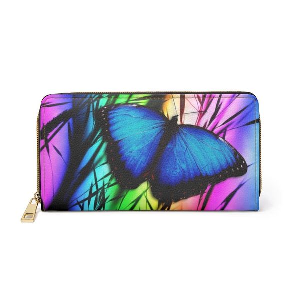 Womens Wallet, Zip Purse, Vibrant Blue Butterfly - One size