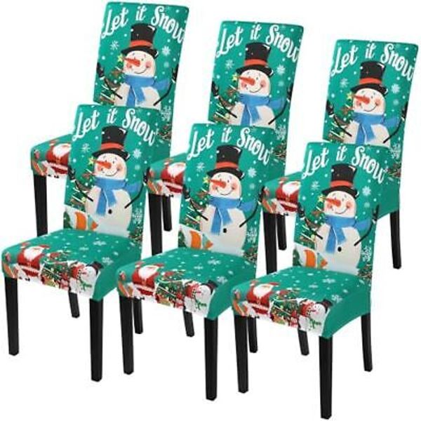 Christmas Dining Chair Covers Set of 6,Stretch Xmas Parsons 6PCS Green Snowman