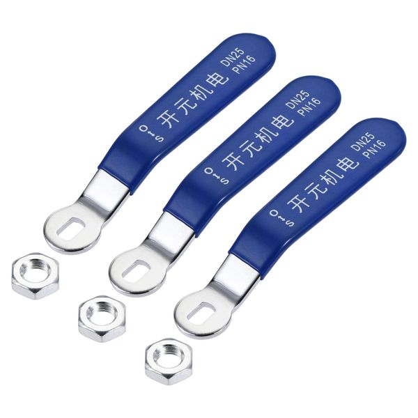 sourcing map Lever Handle Iron Chrome Plated Replacement with Plastic Grip Blue for DN25 Ball Valve