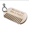 3 x Assorted Personalised BEARD COMB Keyring Any Name or Message Wooden Grooming 035