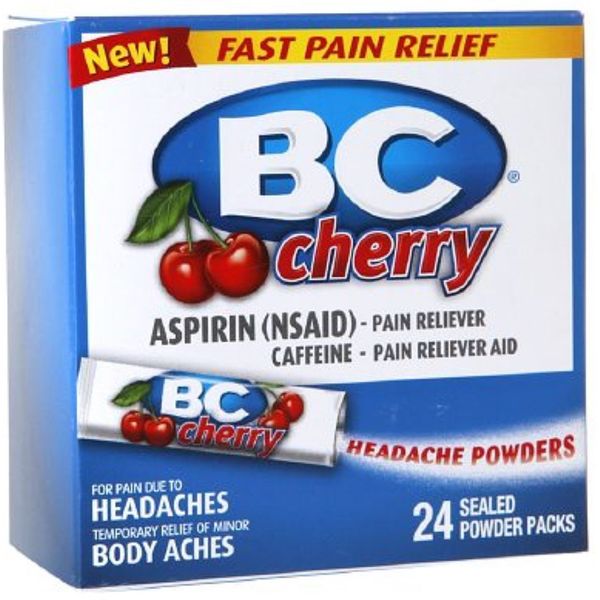 BC Powder Pain Reliever, Cherry Flavor Aspirin Dissolve Packs, 24 Count Powder Packets (5 Pack)