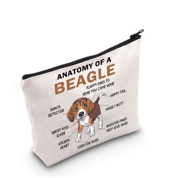 Beagle Lover Gift Anatomy of A Beagle Makeup Bag Beagle Owner Cosmetic Bag Beagle Mama Gift Dog Lover Gift Dog Mom Zipper Travel Pouch (Anatomy of A Beagle)