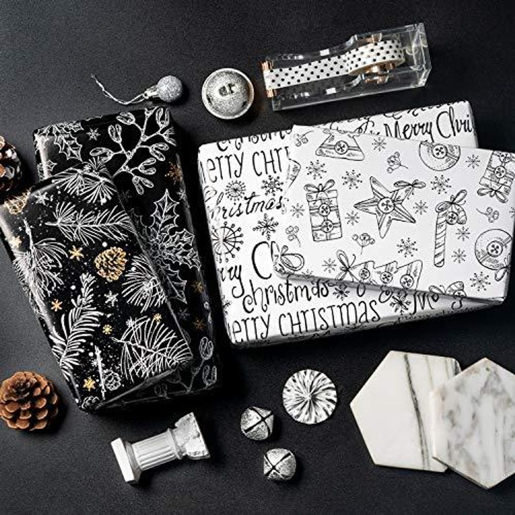 Christmas Wrapping Paper - Classic Black and White Style Designs - 4 ...