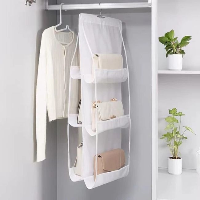 Lakymisy Hanging Storage, Bag Storage, 6-Piece Storage, Double Sided Storage Closet Storage, Bag Storage Rack, Hat Storage, Clear Pouch, Wall Hanger, Washable, Door, Entryway, Bathroom (White, 6