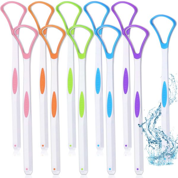 10 Pieces Tongue Scraper Tongue Cleaner Plastic Tongue Brush for Adults Kids Healthy Oral Care, Pink Blue Green Purple Orange