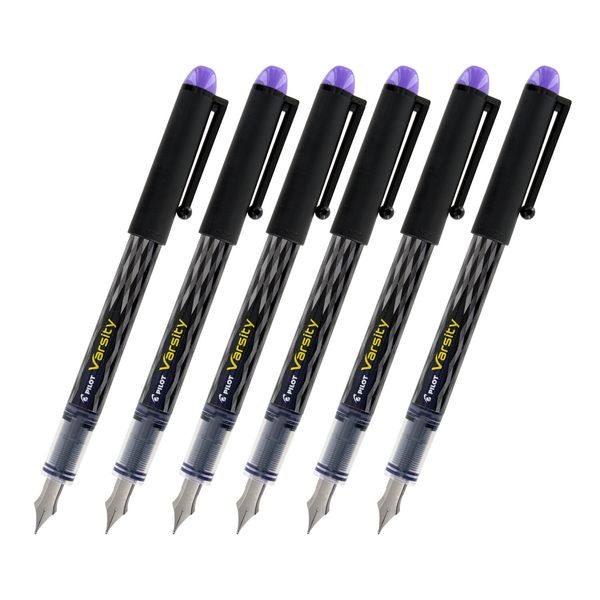 6 Pilot Varsity Disposable Fountain Pen, Medium Point, Purple Ink