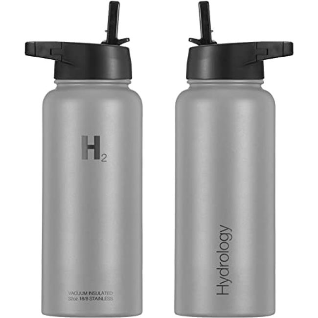 H2 HYDROLOGY Water Bottle - 18 oz, 22 oz, 32 oz, 40 oz, or 64 oz with 3 LIDS  Double Wall Vacuum Insulated Stainless Steel Wide Mouth Sports Hot & Cold  Thermos (64 oz, Black)