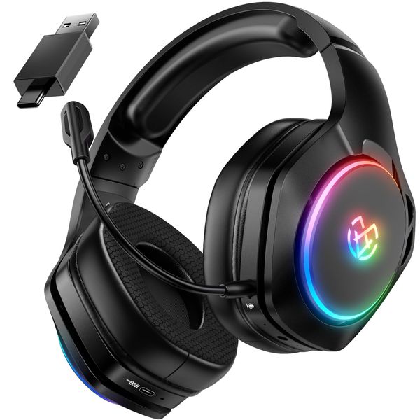 Tatybo Wireless Gaming Headset for PS4, PS5, PC - 2.4GHz & Bluetooth Gaming Headphones with Detachable Noise Canceling Microphone, 30H+ Battery Gaming Headsets for Switch, Mac, Phone