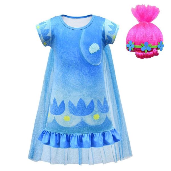 Dressy Daisy Toddler Girls Pink Princess Trolls Halloween Costume Birthday Party Dress Up Outfit Set with Cape and Wig Size 4T to 5T