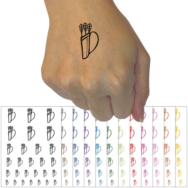 Archer Quiver with Arrows Archery Temporary Tattoo Water Resistant Fake Body Art Set Collection - Brown (One Sheet)