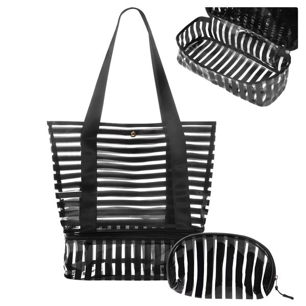 Deciniee Strandtasche Damen Groß: Wasserdicht Badetasche Tote Bag - Schultertasche mit Reißverschluss für Strand Schwimmbad Reisen Shopping - Schwarz