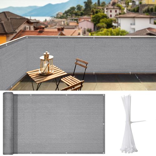 iCover 3.3x19.5ft Balcony Privacy Screen Fence, UV-Resistant Railing Fencing Cover for Porch Deck Patio Garden Backyard, Cable Zip Ties Included, Grey