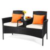 Cushioned Rattan Wicker Patio Conversation Set w/ Table Steel Frame