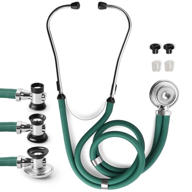 Primacare DS-9295-HG 30" Sprague Rappaport Style Stethoscope for Doctors, Nurses and Medical Students, First Aid Professional Dual Head Cardiology Kit for Men, Women and Pediatric, Hunter Green