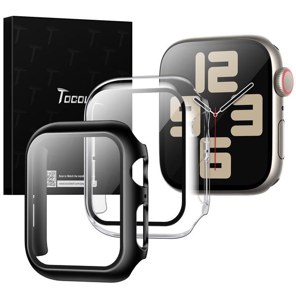 TOCOL 2 Pack HD Case Compatible with Apple Watch Series 6/5/4/SE 40mm with Built-in Tempered Glass Screen Protector [10X Military-Grade Shockproof] [Touch-Sensitive] for iWatch 40mm - Black+Clear