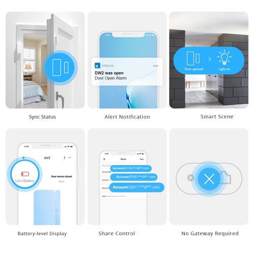 SONOFF Door Window Sensor, WiFi Wireless Door Alarm System, Works with Alexa Google Home, Send Alert to Your Smartphone When the Door Window Opened and Closed, No Hub Required