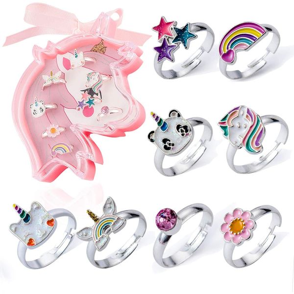 powerking Girl Rings, Adjustable Kids Unicorn Jewelry Rings Set and Party Play Dress Up Rings-Little Girls Christmas Birthday Gift