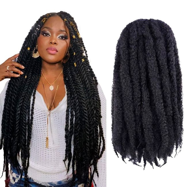 ToyoTress Marley Twist Braiding Hair - 18 Inch 6 Packs Black Marley Hair For Faux Locs, Marley Twist Crochet Hair Afro Kinky Curly Crochet Braids Synthetic Braiding Hair (18 Inch, 1B-6P)