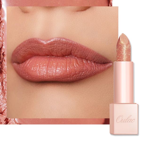 Oulac Peach Shimmer Lipstick for Women-Moisture Tinted Lip Balm for Dry Lips, Glitter Surface, Creamy Formula, Hydrating & Smooth, Infused with Shea Butter, Vegan, Clean Beauty(PG07) Mermaid Kiss