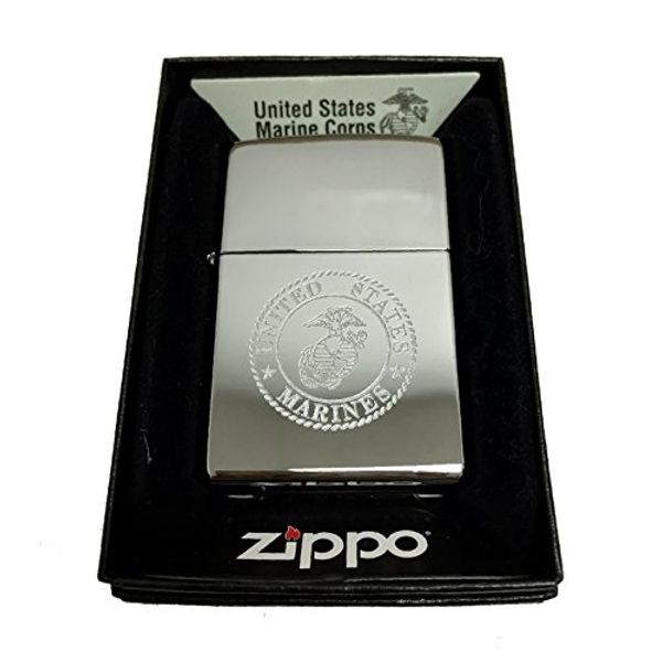 Zippo Custom Lighter - United States Marines Laser Engraved with Earth Anchor Eagle Logo - Regular High Polish Chrome - Gifts for Him, for Her, for Boys, for Girls, for Husband, for Wife, for Them