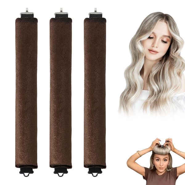 Miioto Lockenwickler über Nacht, 3 Stücke Weich Samt Heatless Curls Band, Hair Curler No Heat, Overnight Curls, Locken Ohne Hitze für Lange Kurze Haare, Glattes Oder Lockiges Haar (Braun)