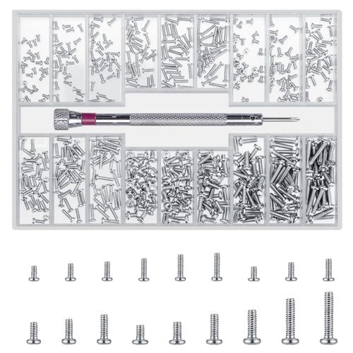 QOOSIKICC 500 Pcs Laptop Screws, M1.2/M1.4/M2 Small Screws, Micro Tiny Screws for Electronics, Mini Screws, Computer Replacement Screws for Glasses Watch SSD M.2 Hard Drive Repair Screws
