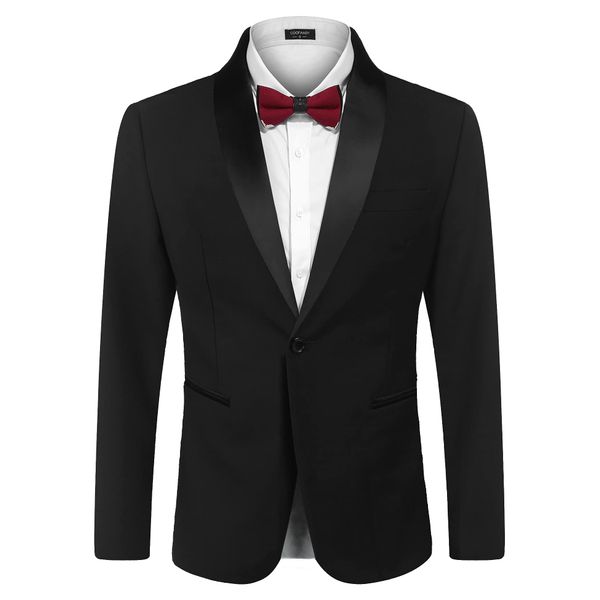 COOFANDY Men's Tuxedo Jacket Wedding Blazer One Button Dress Suit for Dinner,Prom,Party Black