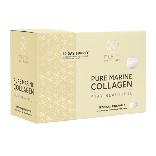 PLENT Pure Marine Collagen Tropical Pineapple Hair, Skin, Nail Support Supplement Marine Collagen peptides - 30 Days Supply Box 30 sachets