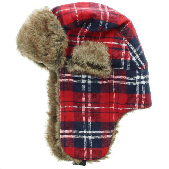 Milani Original Plaid Trapper Styled Hunting Hat - with Fur Red