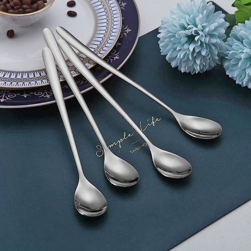 Evanda Iced Tea Spoons, Teaspoons, Stirring Bar Spoon, Coffee Spoon, Ice Cream Spoon, Cocktail Spoon, Tea Spoons, Set of 6 (Silver)