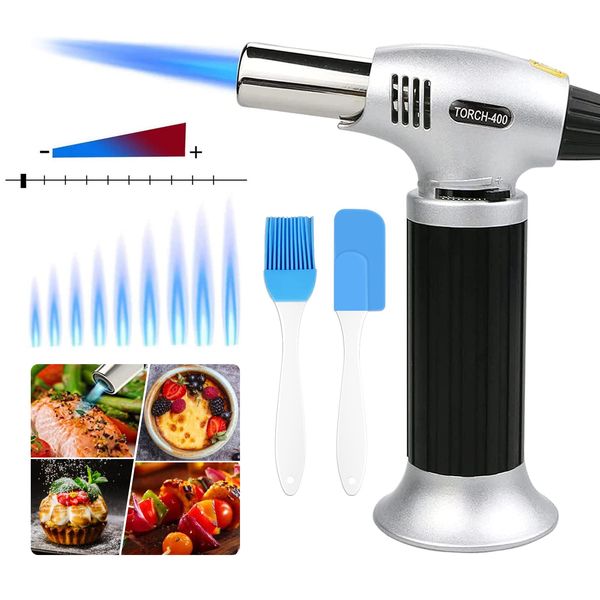 Kitchen Blow Torch Lighter,Mini Brulee Blow Torch Work with Butane Gas, Adjustable Flame & Safety Lock, Creme Brulee Torch for DIY, Pastries, Desserts (No Gas Included)