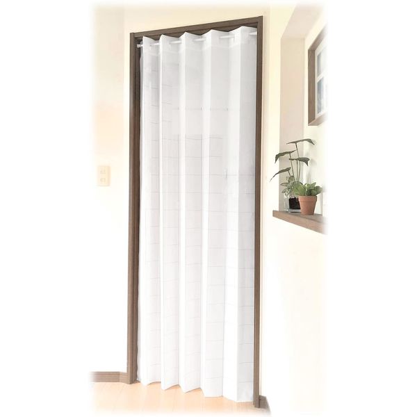 Flameproof Treatment, Accordion Curtain, Solid, White, Room Divider, Noren, Long Partition, Closet, Blindfold, Heat Shield, Cold Protection, Adjustable Length, 78.7 inches (200 cm) C123