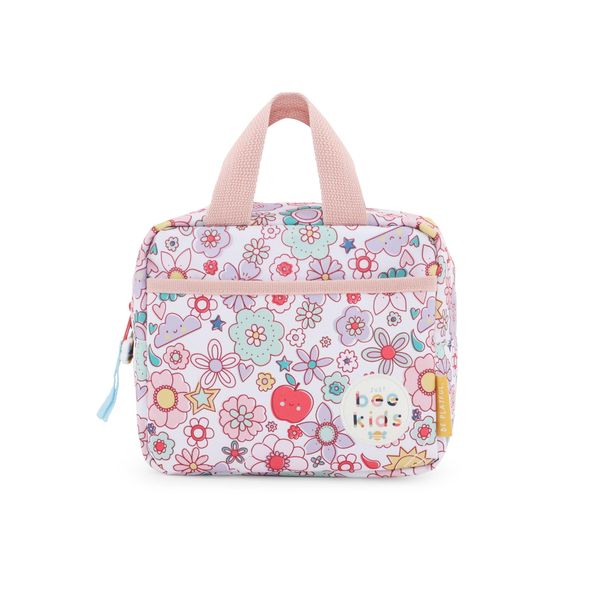 Just bee kids Insulated Lunch Bag | Keeps Food Fresh & Flavourful for Longer | Easy Clean | Eco-Friendly | Pink Retro Floral Print | Thermal Lunch Box for Nursery, School, Travelling