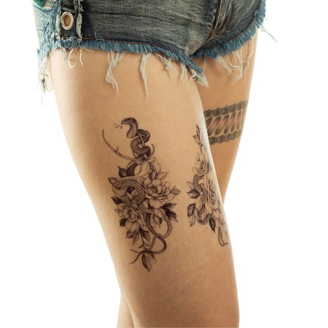 1 x Schlangen Tattoo - Schlange, Blume, Hirsch - Temporary Body Tattoo - FF103 (1)