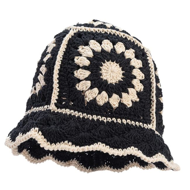 Longyangqk Frauen-Baumwollhäkelstrick-Beanie-Hut-handgemachter Ausschnitt-Eimer-Hut-Blumenschädel-Kappe-Bowler-Hüte