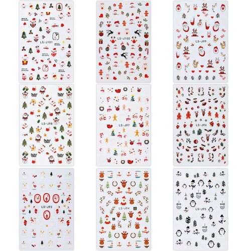 9 Fogli Adesivi per Nail Art Natalizi 5D, Adesivi per Unghie Autoadesivi con Renne Pupazzo di Neve Fiocco di Neve Albero di Natale per Donne Decorazione per Unghie Natalizia