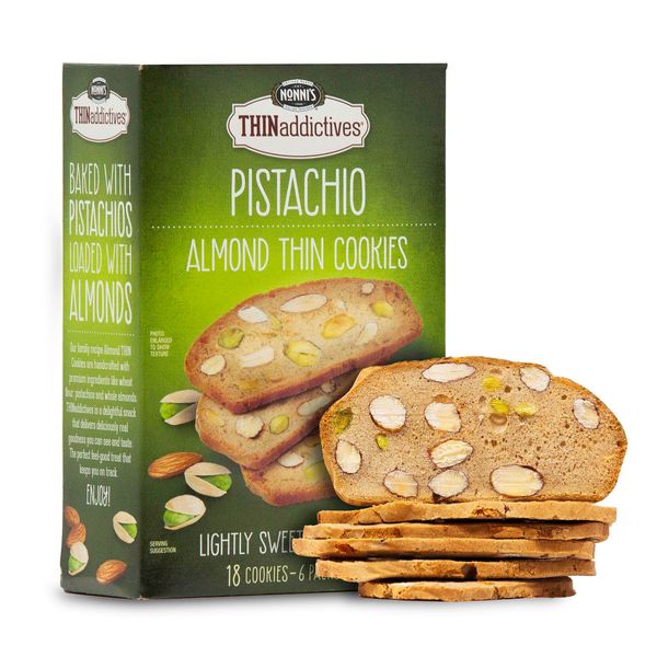 Nonni's THINaddictives Almond Thin Cookies - Pistachio Almond Cookie Thin - Sweet Crunchy & Chewy Almond Cookie - Perfect w/Coffee - Biscotti Individually Wrapped Cookie - Kosher Coffee Cookie 4.4 oz