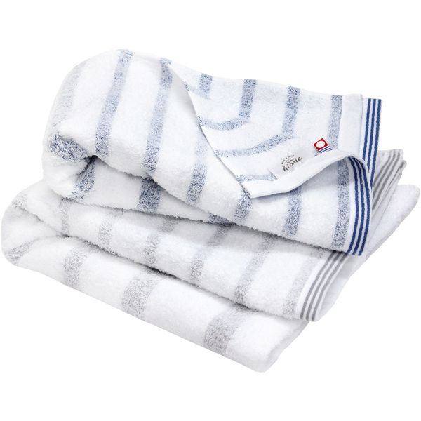 Hiorie Imabari Face Towels, Certified, Mist, Bath Towel, Set of 2, Made in Japan, Transparent Cloth, Border, Imaji Brand