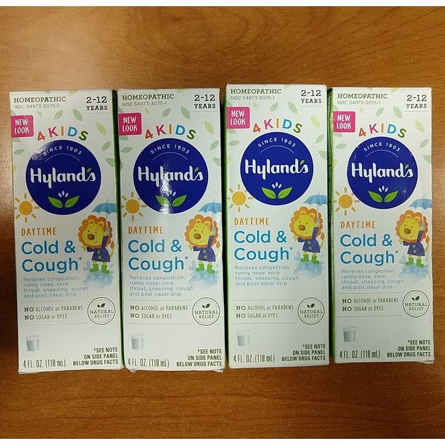 4 PK Hyland 4 Kids Cold n Cough Daytime Ages 2-12 Homeopathic Dye Free R4P4 7513