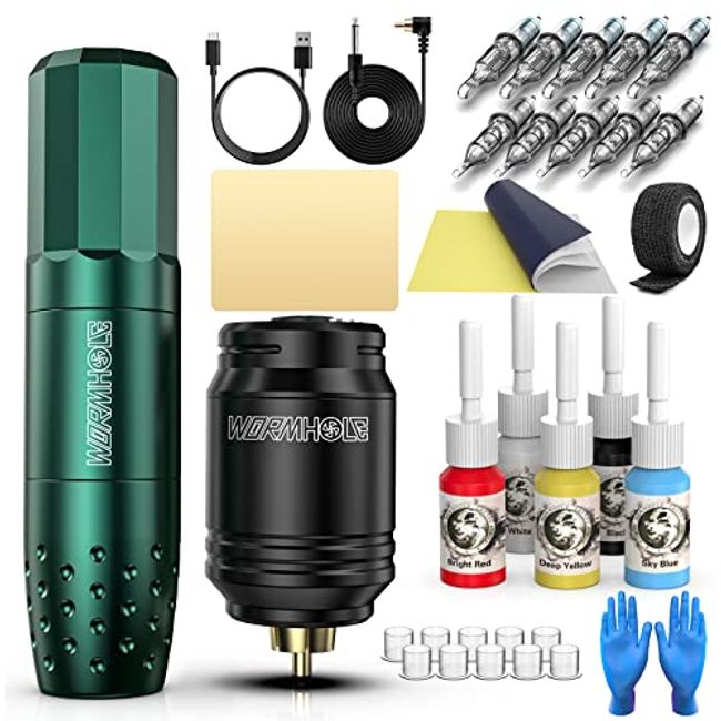 Wormhole Tattoo Pen Kit - Rotary Tattoo Kit for Beginners 20pcs