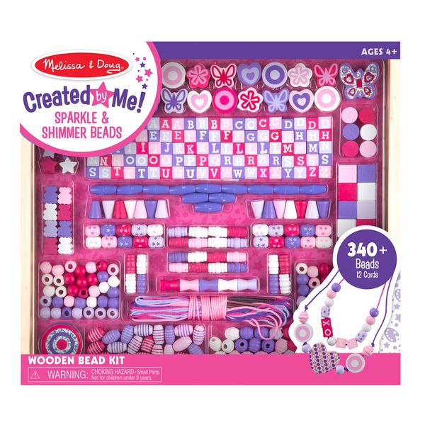 Melissa & Doug Created by Me! Sparkle & Shimmer Beads Wooden Bead Kit, 340+ Beads for Jewelry-Making